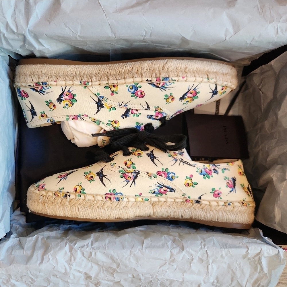Prada Womens Floral Cream Sneakers - Picture 6 of 12
